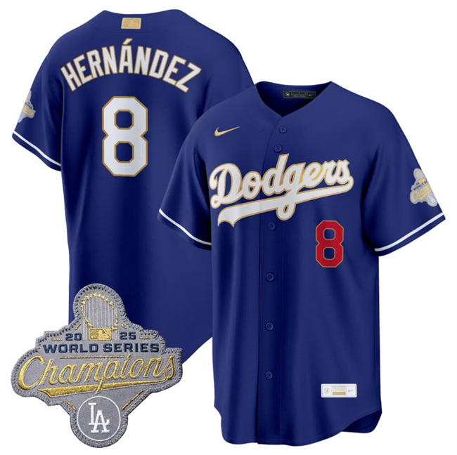 Men's Royal Los Angeles Dodgers #8 Enrique Hernández 2026 Alternate Gold Collection Stadium Stitched Baseball Jersey
